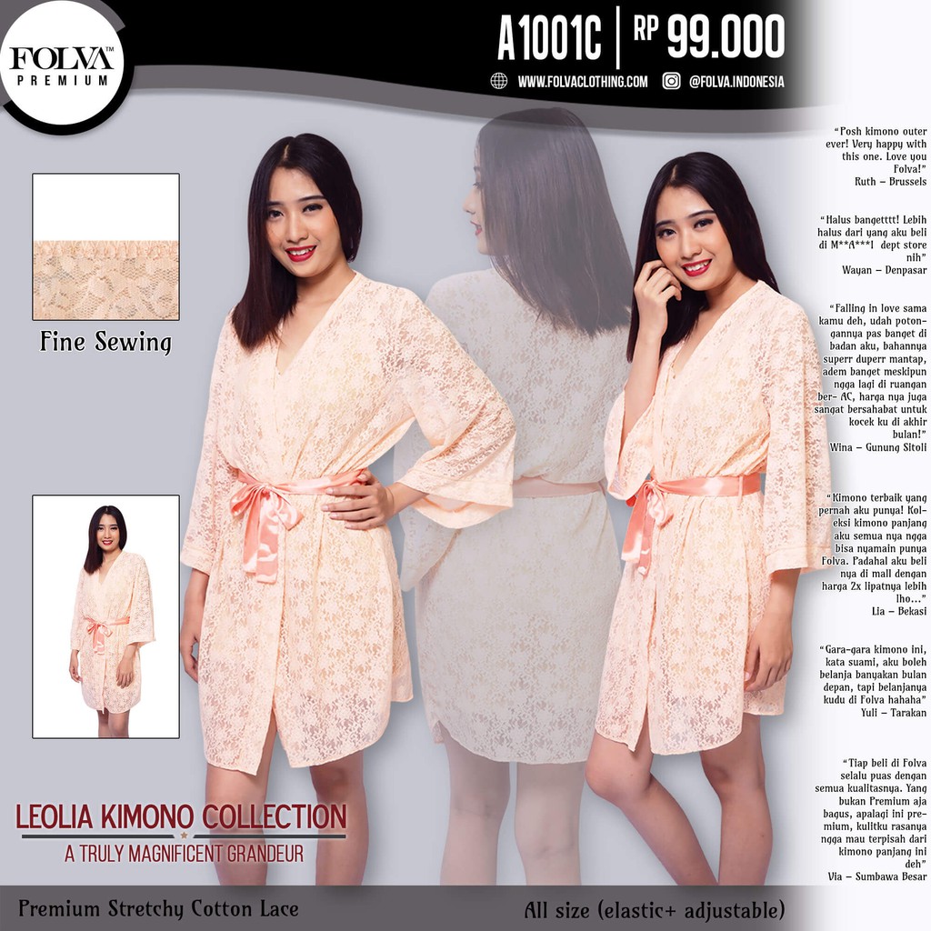 FOLVA kimono premium baju tidur cotton lace A1001C cream all size