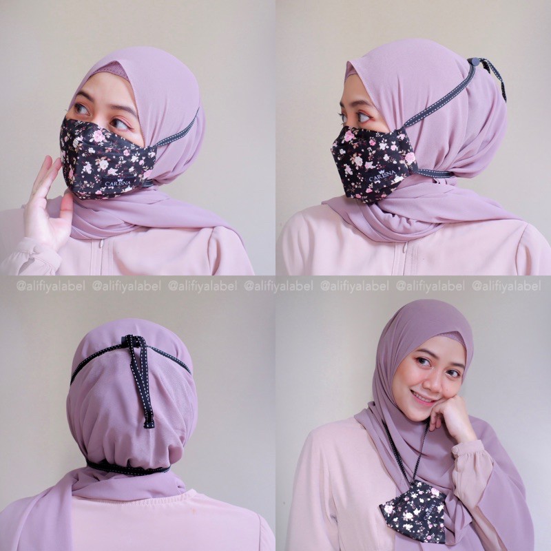 MASKER KAIN 3D 3PLY HEADLOOP STOPPER ORIGAMI NON MEDIS HIJAB “Black Series”