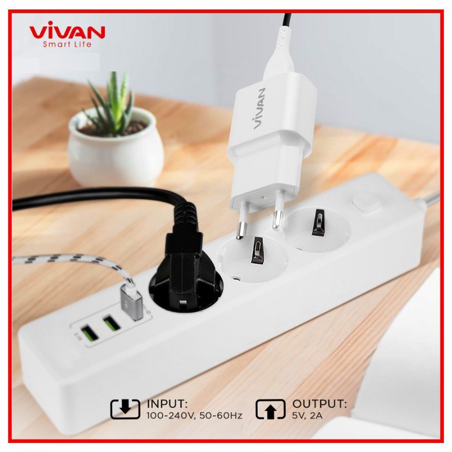 Charger Casan VIVAN POWER OVAL II 2A With Cable USB Micro 1M - Putih