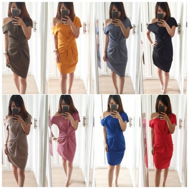 TWISTY DRESS - terusan model one shoulder / tarzan bahan scuba