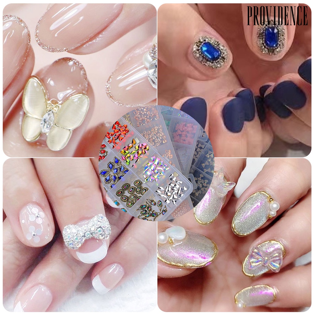 Providence 24Grids/Box Flat Back Nail Rhinestones DIY Easily Stick Mixed Colorful AB Nail Art Glitter Decorations for Manicure