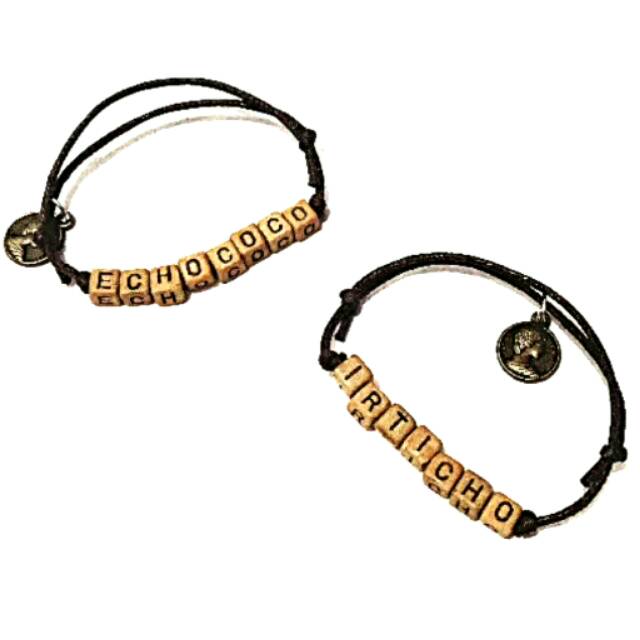 Gelang Nama Motif Kayu Charm Koin | Gelang Custom Handmade