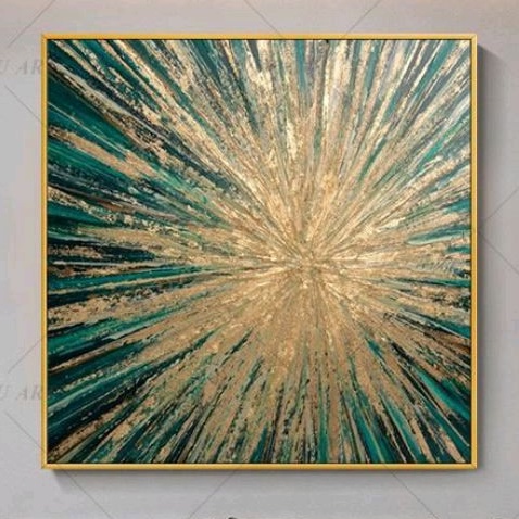 lukisan gold green,gold tosca abstrak simple teksture