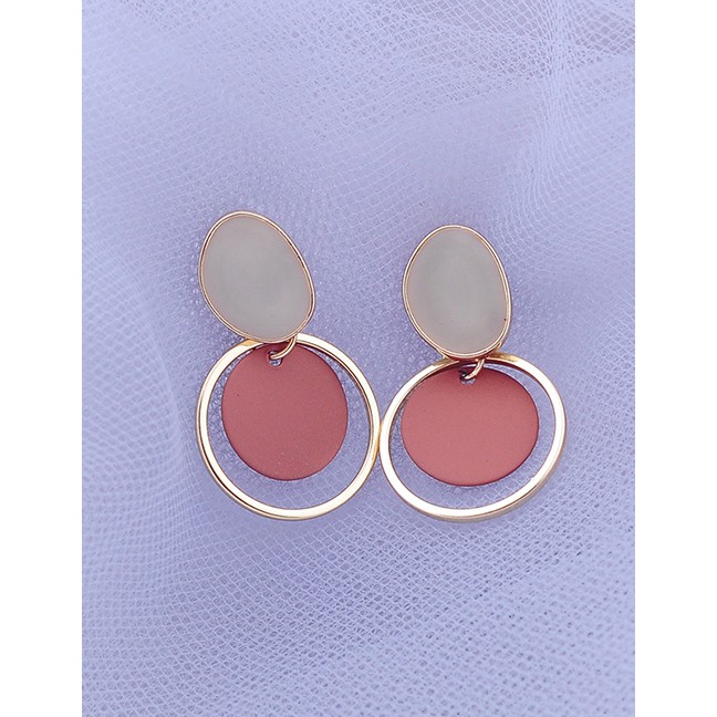 LRC Anting Tusuk Fashion Gold Drop Oil Geometric Circle Earrings F95527