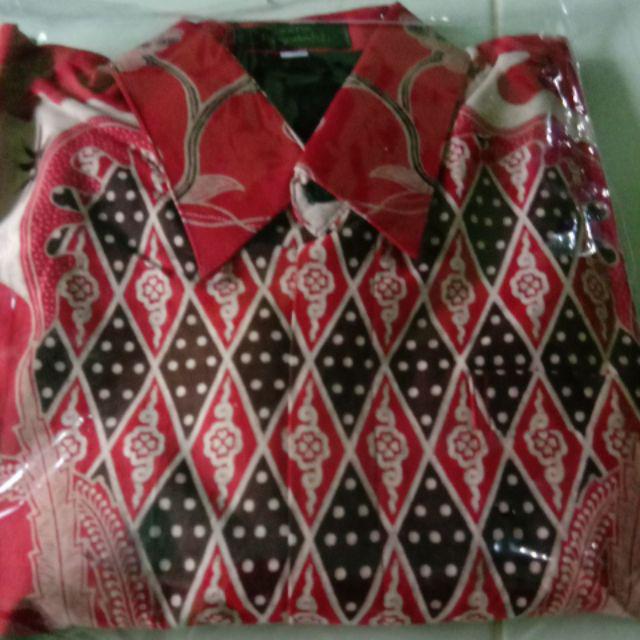 Batik Solo Sandiaga Red Kemeja Pria Katun Halus Sragenan Full Furing