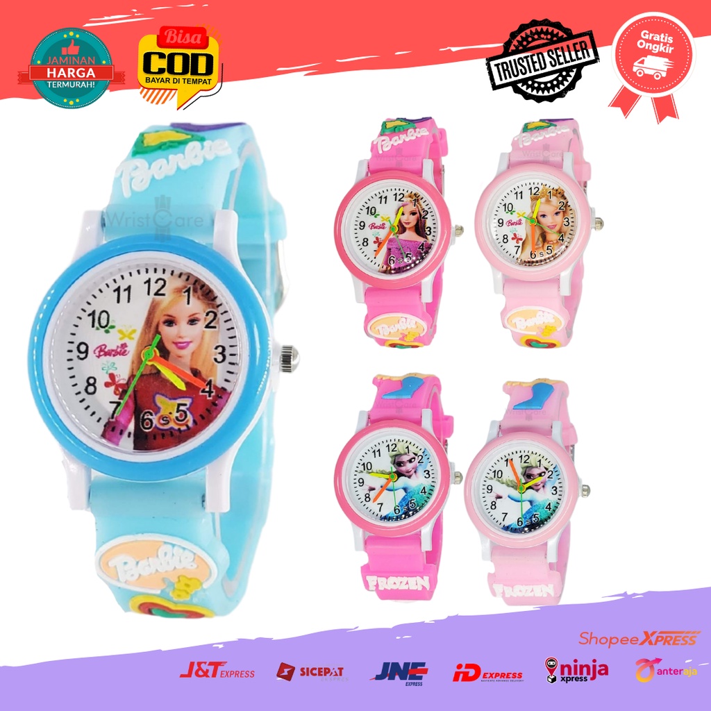 [COD] Jam Tangan Anak Cewek Analog Strap Rubber Karakter Kartun Elsa Barbie Kuda Pony Little Pony LOL