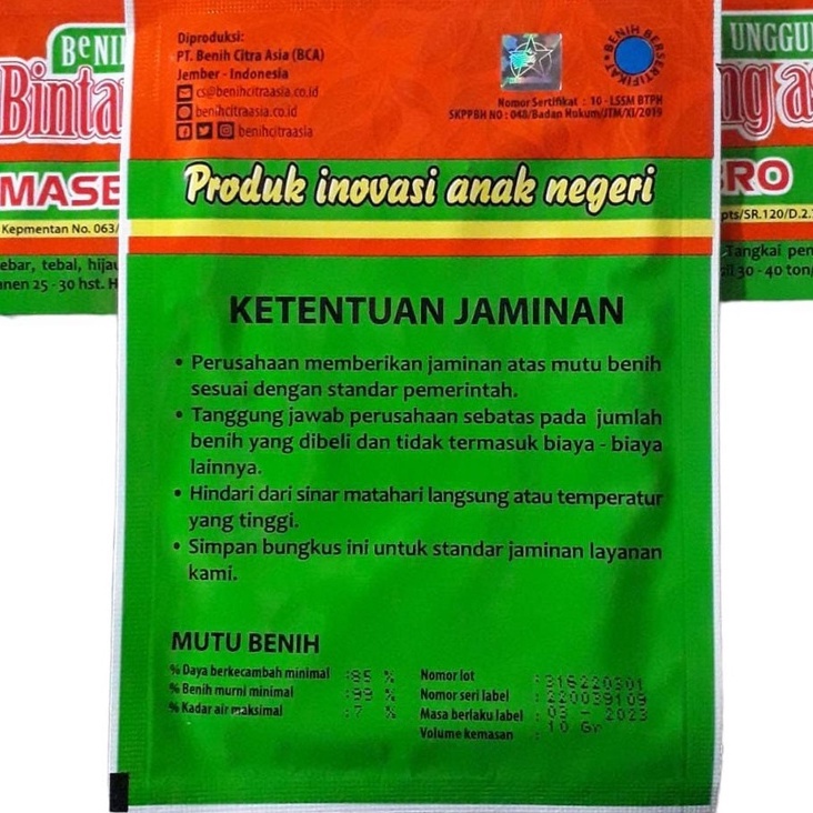 Benih Bibit PAKCOY MASBRO 10 GR Bintang Asia 100% Original