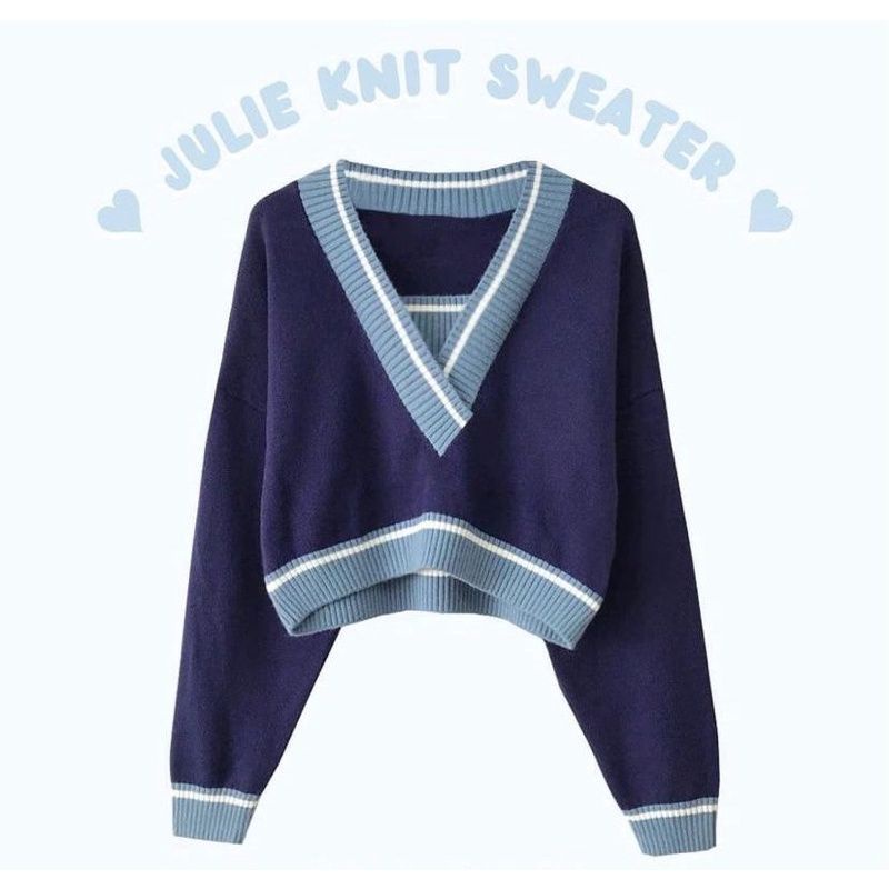 JULIE TOP KNITE SWEATER | SWEATER RAJUT CROP | ATASAN RAJUT KOREA | SWEATER KOREAN STYLE