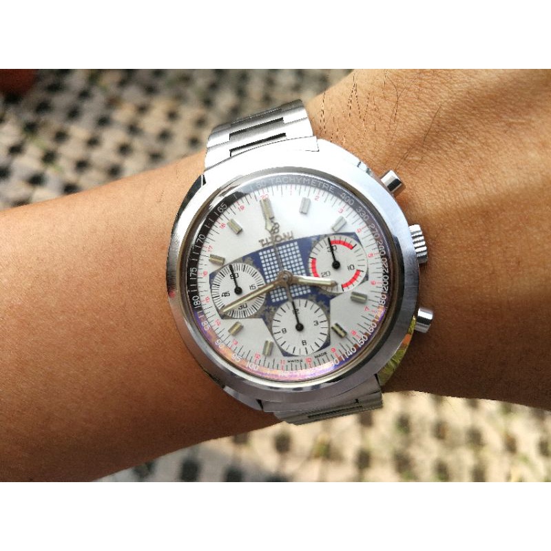 Original 70s Vintage Titoni Race King Chronograph manual valjoux 72 v72 white Racing dial