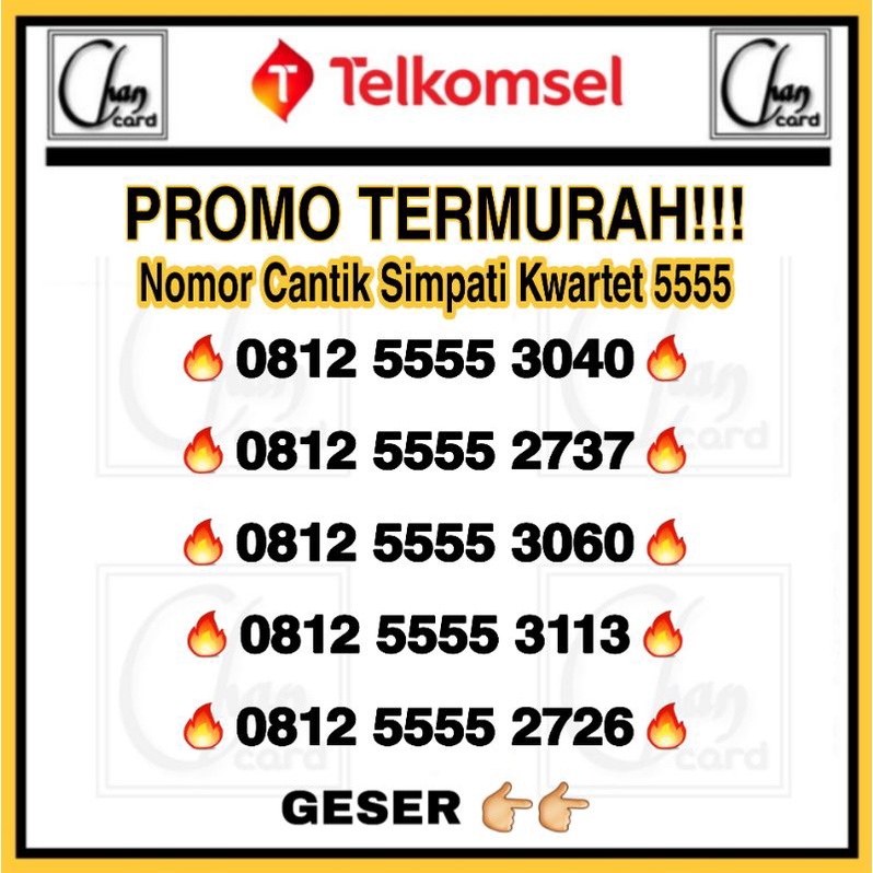 Jual Nomor Cantik Simpati Kwartet 5555 Rapi Nocan Telkomsel 11 Digit ...