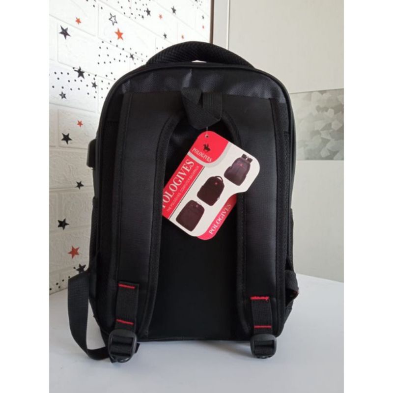 POLO GIVES 15 Inch Tas Ransel Kerja Ransel sekolah POLO Original Import + usb + raincover