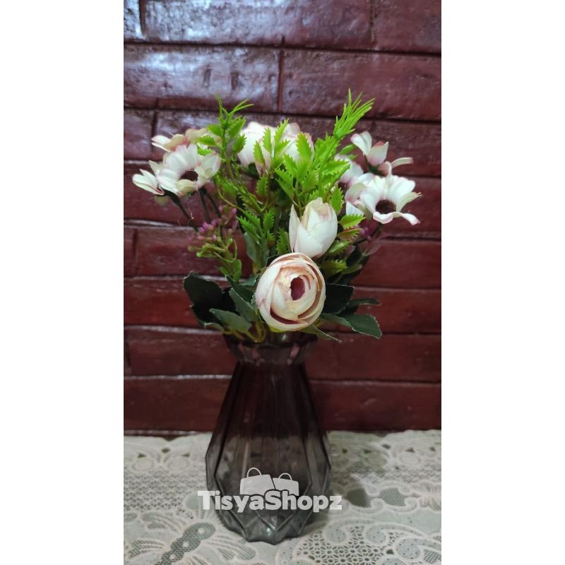 Bunga Hias Pearl Buds 5 Cabang / Bunga Artificial Rose / Bunga Plastik-4