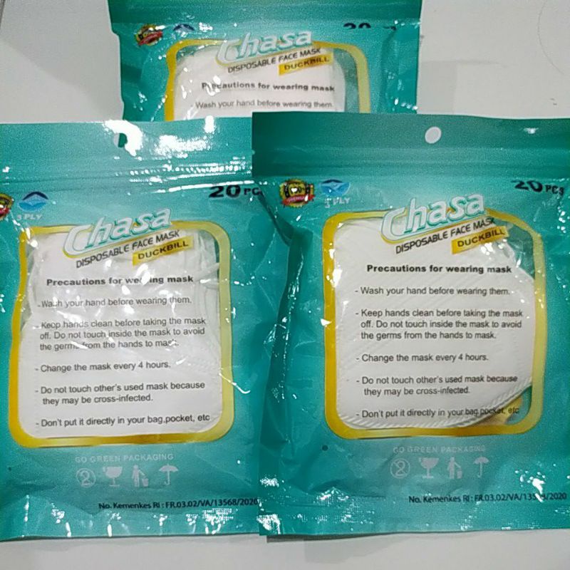 Masker 4ply Duckbill Dewasa chasa embos isi 20pcs premium Quality sachet KEMENKES