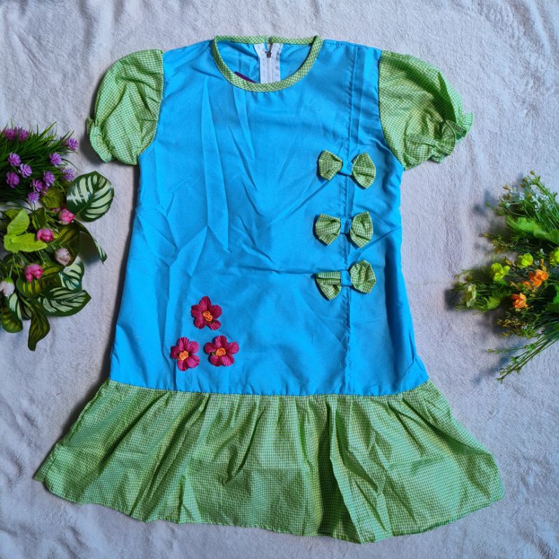 Dress anak cewek 6 7 8 Tahun baju anak perempuan katun bagus terbaru viral Tree bunga pita ciwi