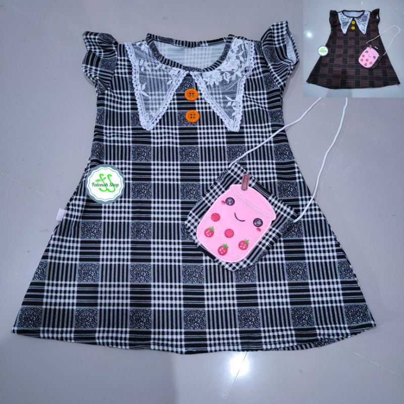 Dress Anak usia 2 3 tahun motif kotak boba ( dress bobamama tas)