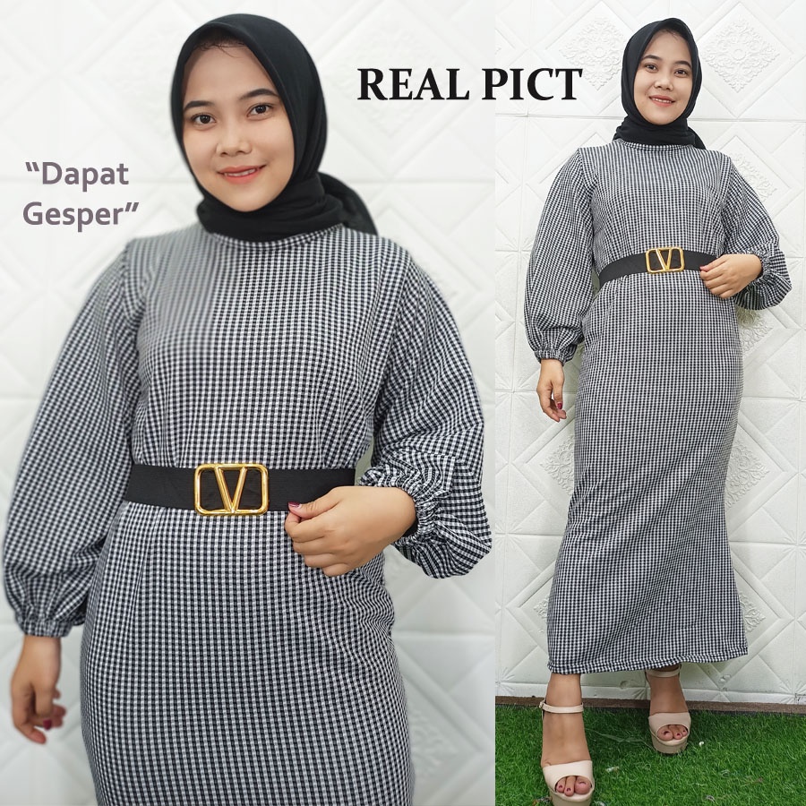 HERLIN MAXY DRESS DUYUNG FREE BELT HOUNDSTOOTH GL FASHION