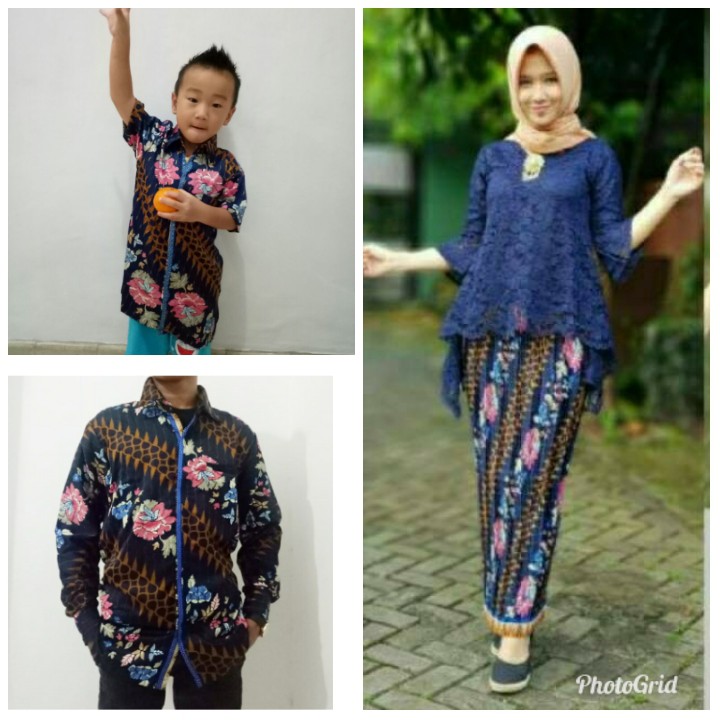 SB Collection Couple Family Clarisa Stelan Kebaya Blouse Rok Plisket Dan Kemeja Anak Batik Dewasa