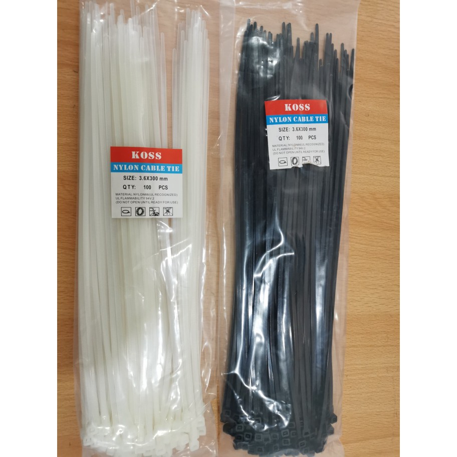 Kabel tis / Cable Ties Hitam 3.6 x 300 Hitam Putih