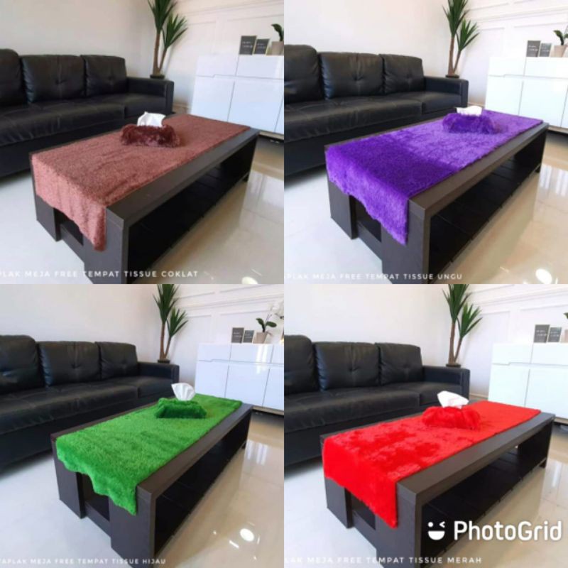 ( Free Tempat Tisu) Taplak Meja Bulu Rasfur 150x45cm