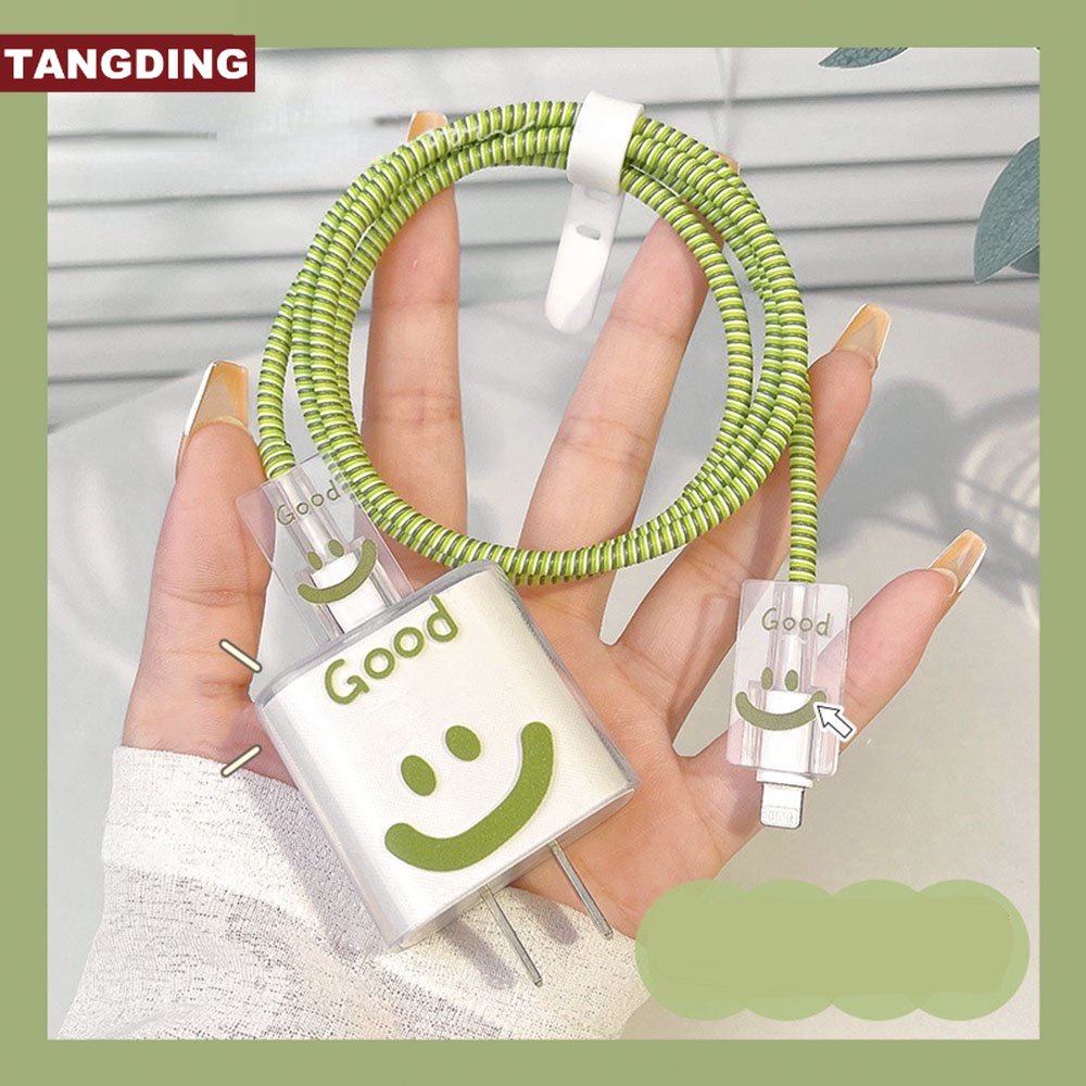 【COD Tangding】Cover Pelindung Kabel Data / Charger Bentuk Kucing Tersenyum Warna Hijau