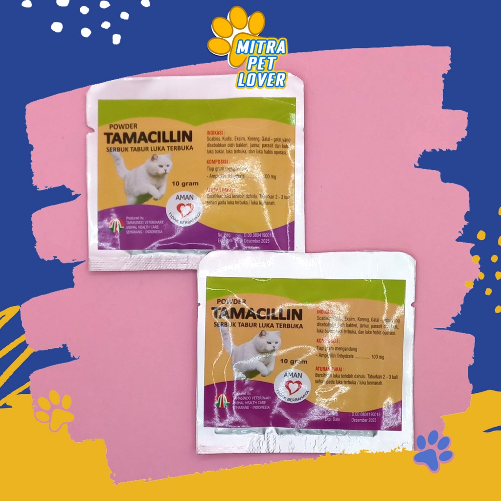 OBAT LUKA KUCING - TAMACILLIN CAT 10 GRAM ORIGINAL - MENGOBATI LUKA BAKAR KORENG GATAL KUDIS EKSIM - SERBUK TABUR TERBUKA UNTUK KITTEN PET ANIMAL HEALTHCARE AND VETERINARY TAMASINDO OBAT KESEHATAN DAN VITAMIN TERNAK HEWAN BINATANG PELIHARAAN MITRAPETLOVER