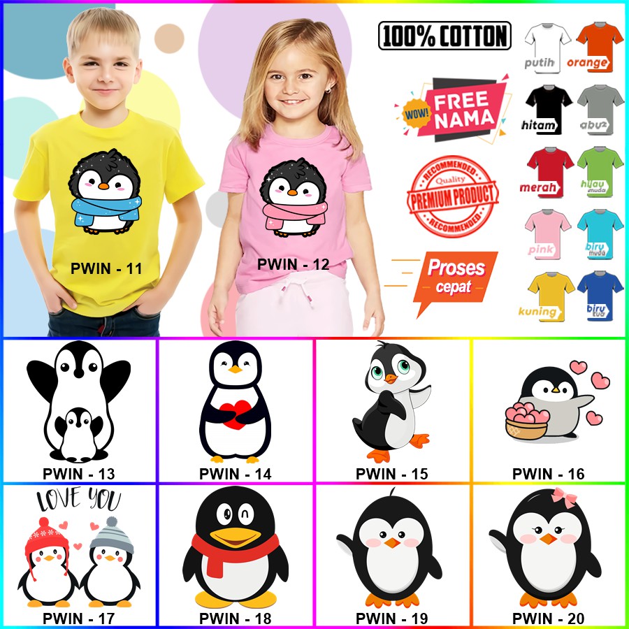 Baju Kaos ANAK DAN DEWASA PENGUIN / PINGUIN COUPLE (FREE NAMA)