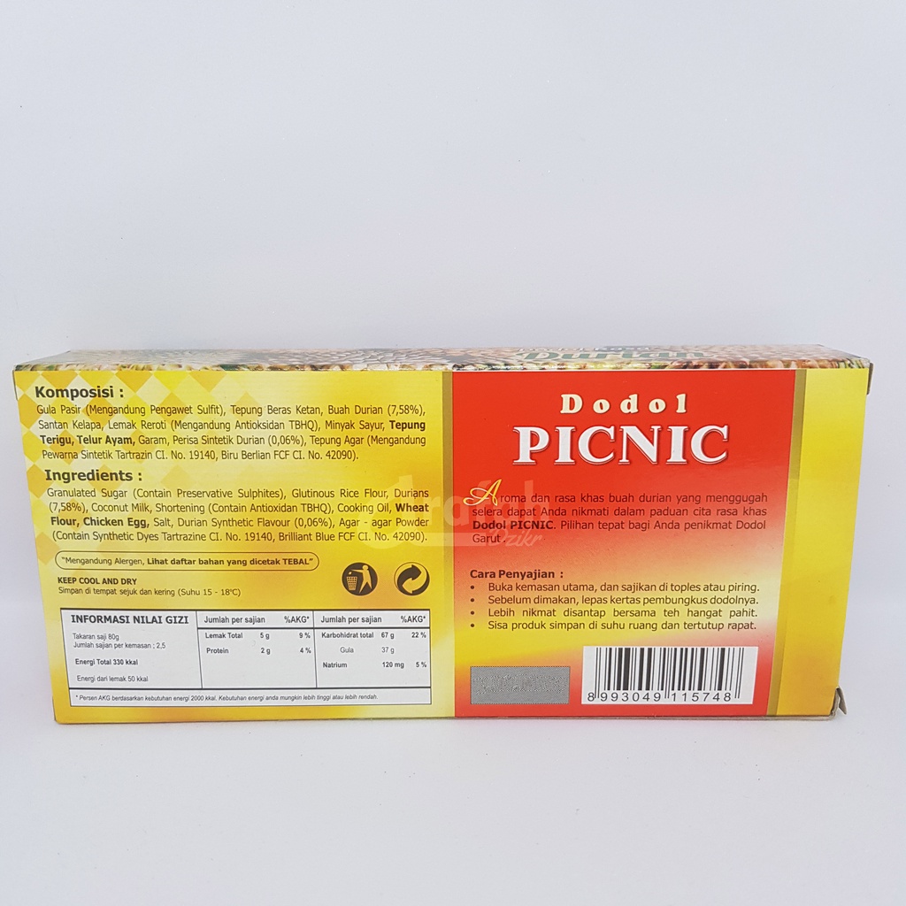 Dodol Garut Picnic Rasa Durian Original 200gr Oleh-oleh khas Garut