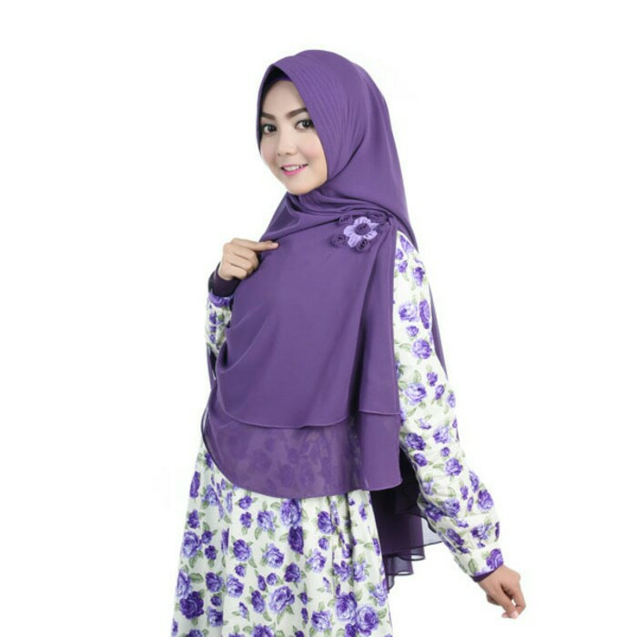 Nibras Hijab Swarovski Khimar Antem Ungu Tua Cerutti 2 Layer   Bros