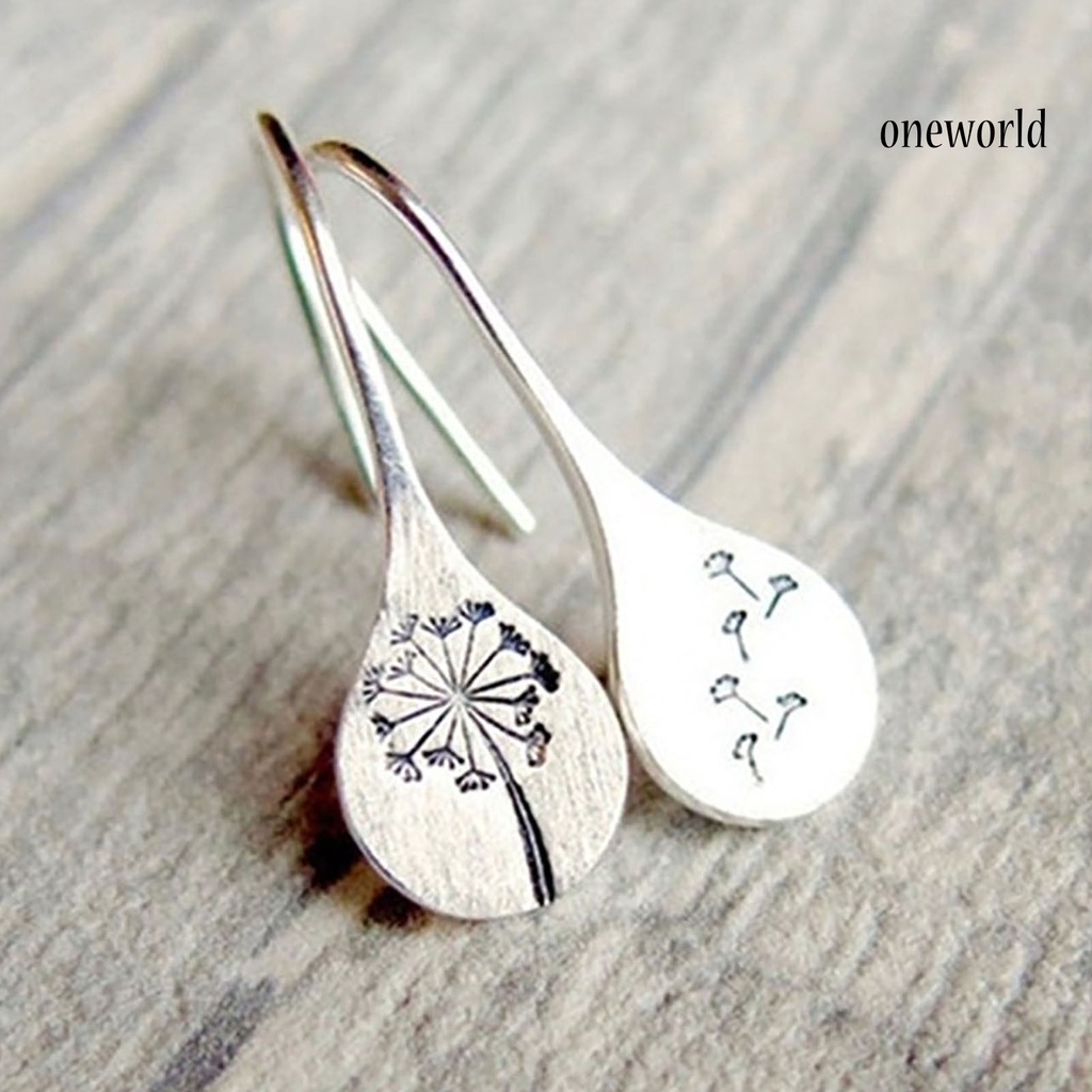 OW# Simple Fashion Dandelions Dangle Earrings Retro Stainless Steel Pendant Jewelry