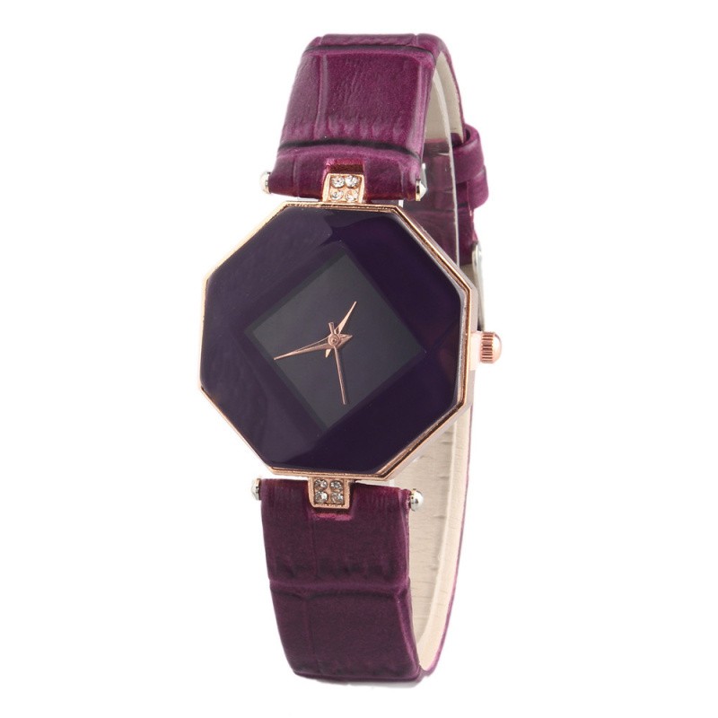 Geneva Fashion Strap Diamond Leather Jam Tangan Wanita - Ungu