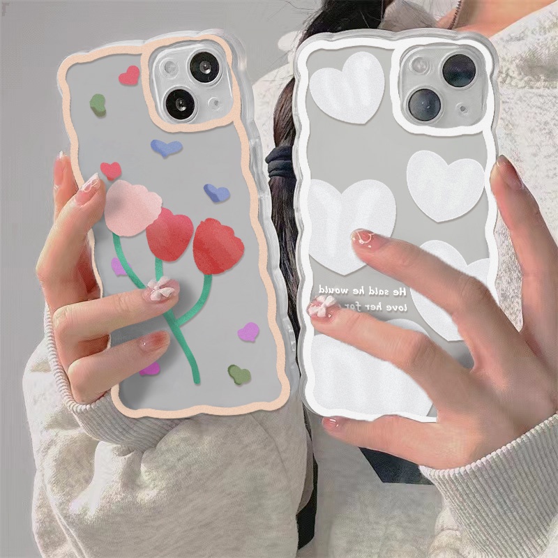 Soft Case Pelindung Lensa Kamera Motif Tulip Dan Hati Tahan Banting Untuk iPhone 13 Pro Max 11 12 Pro X XS Max 7 8 Plus SE 2020