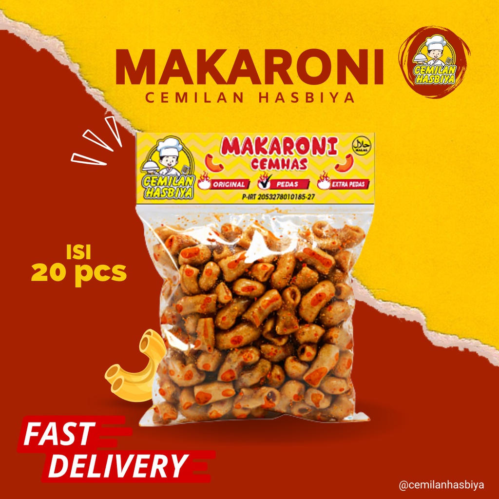 Makaronoi cemhas Cemilan Hasbiya isi 20pcs,makaroni bantet tasikmalaya, bantet extra pedas