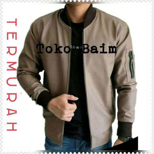 Di Jual Jaket kulit Pria PU Leather bombers terlaris termurah casual mocca asli garut