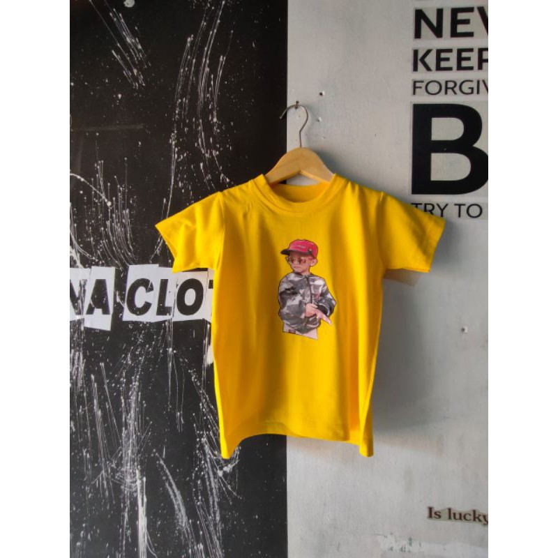 Kaos untuk anak dengan design foto atw karakter kartun favorit di sertai nama