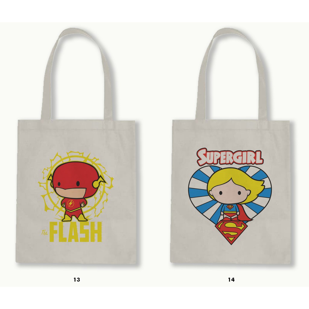 TOTE BAG BLACU-CHIBI SUPERMAN,BATMAN,WONDER WOMAN,FLASH.02