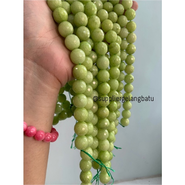 GREEN LIME AGATE FACETED BEADS 14mm cutting kuning hijau gelang kalung