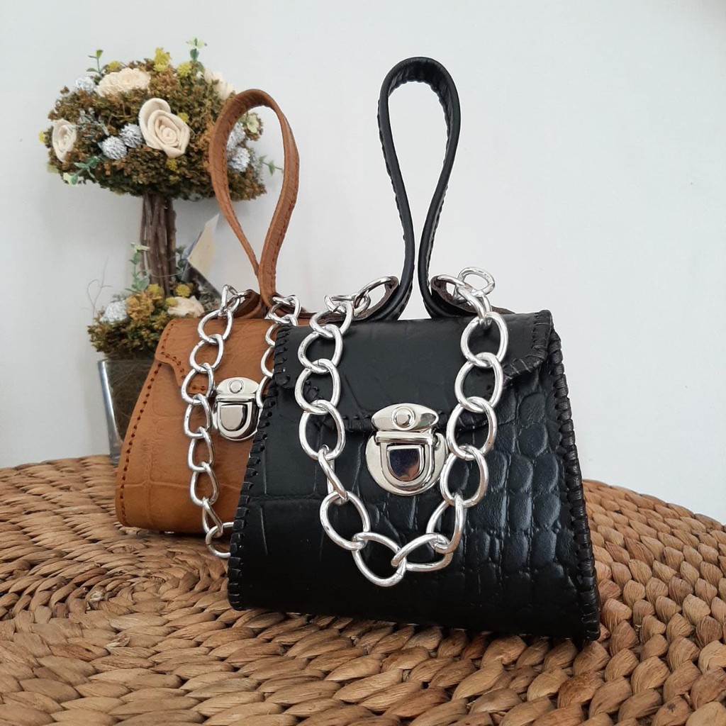 Tas Selempang Wanita Ikatan Cinta Rantai Fashion Lucu Travel Hitam Cewek Polos Kpop Brown Kulit