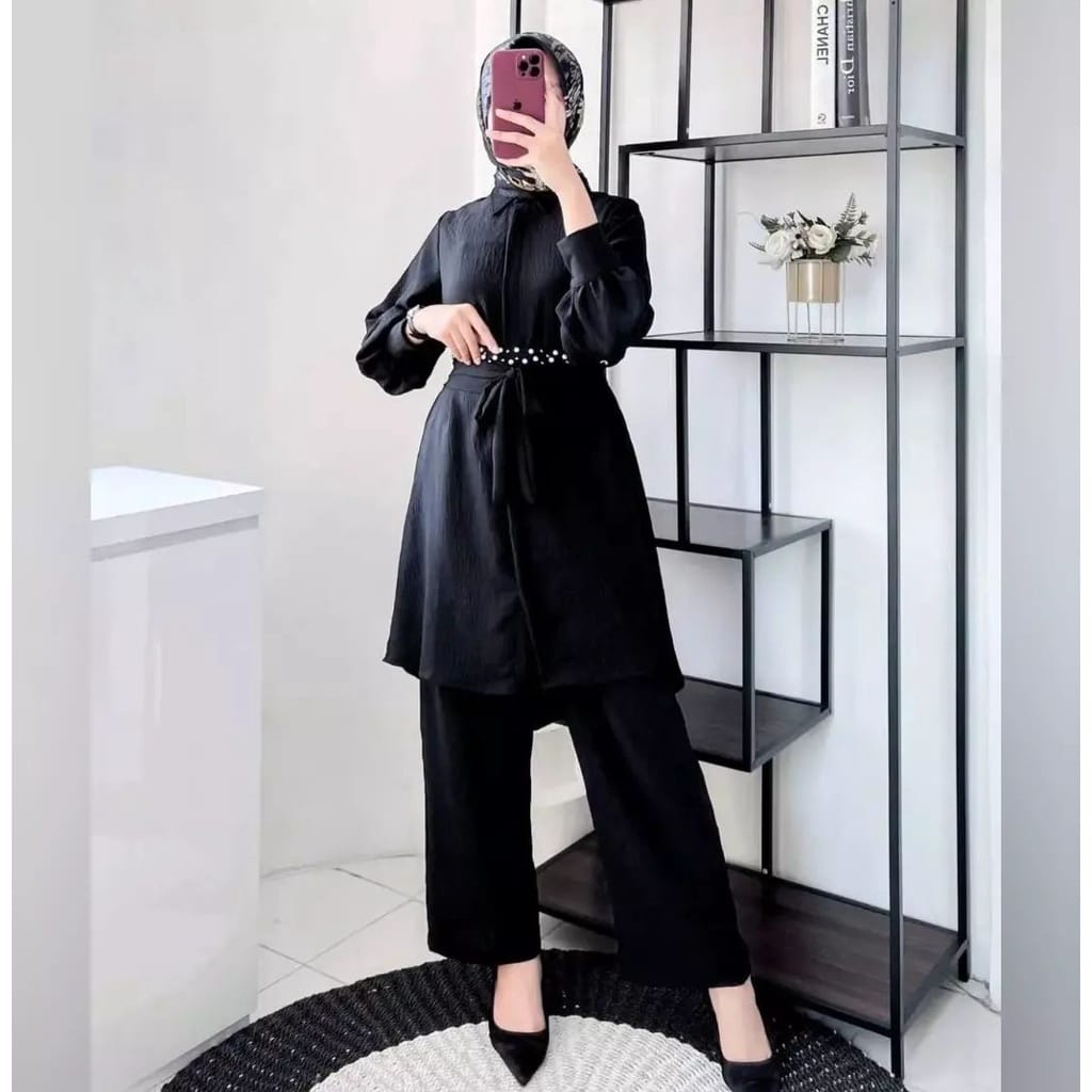 Rhesa Set Baju Wanita Setelan Tunik Dan Celana/Setelan Wanita Terbaru Bahan Crinkle One Set Jumbo