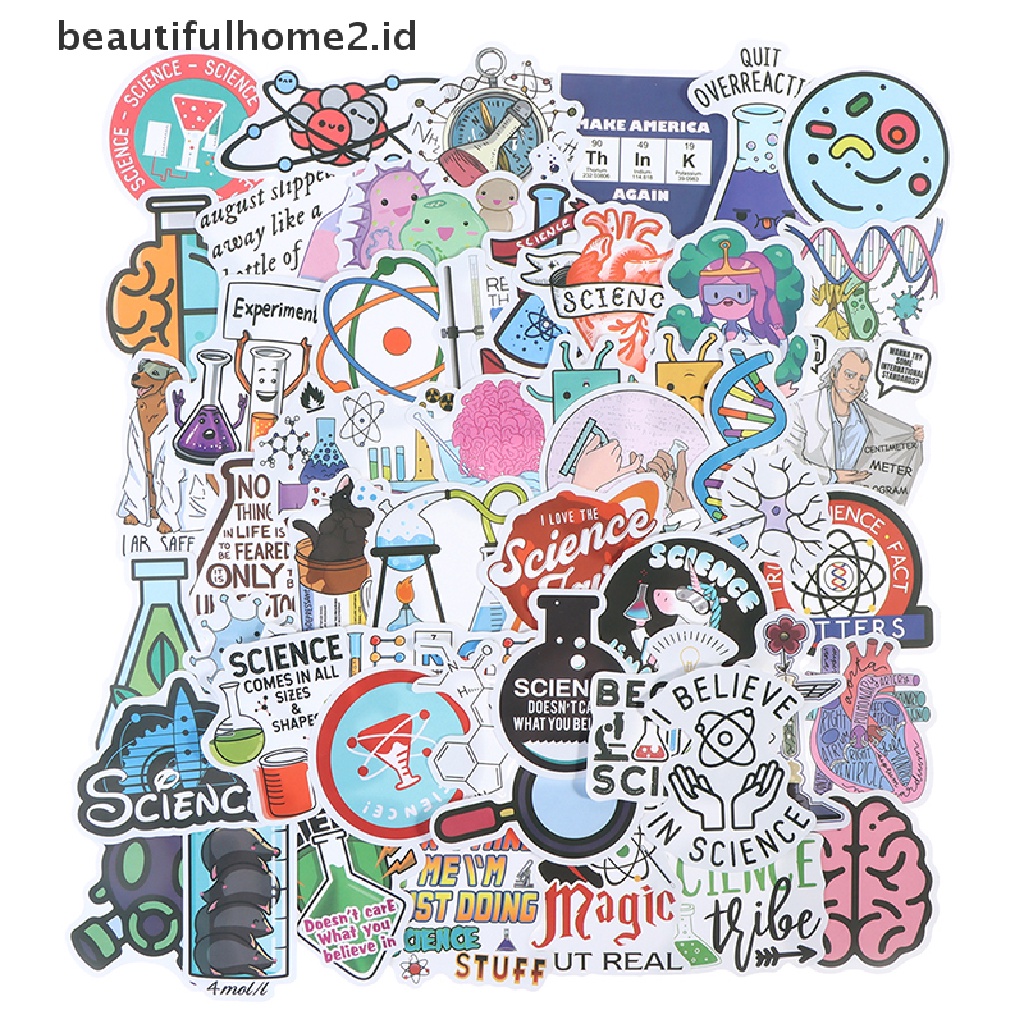 (Beautifulhome2.Id) 50pcs Stiker Laboratorium Kimia Untuk Laptop / Handphone / Skateboard / Koper