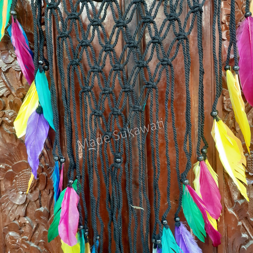 Dream catcher pelangi rasta 42cm lilit sulam rajut hiasan dekorasi