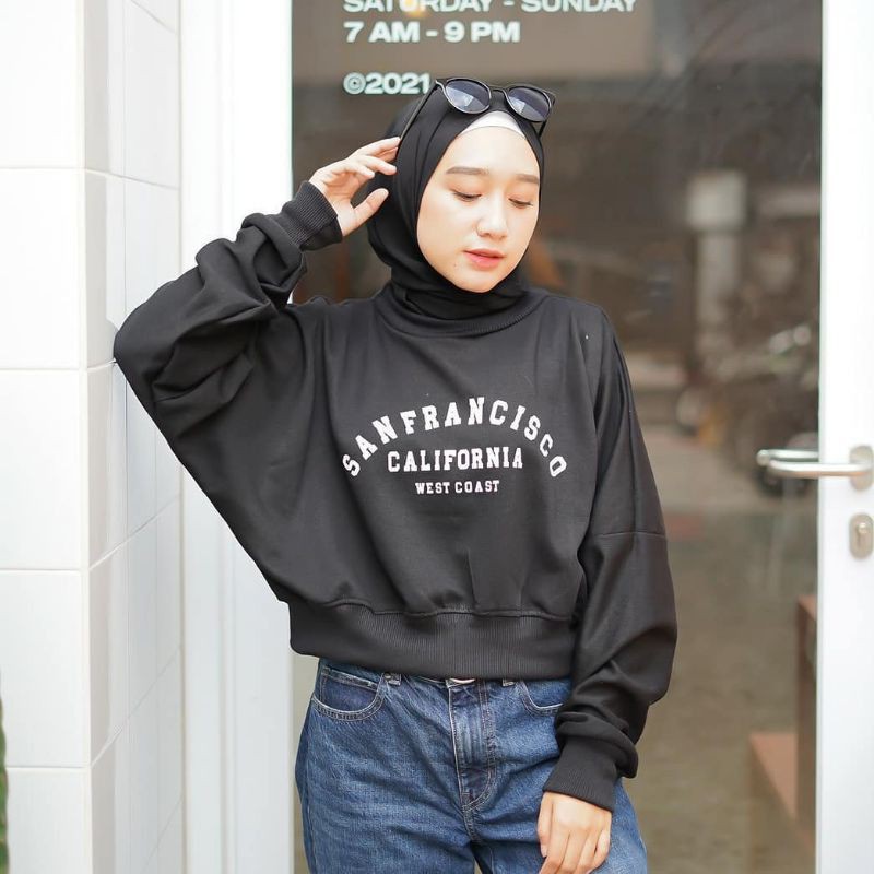 Sweater Jaket Oblong Switer Sweter Basic Unisex Wanita Pria Oversize Cewek Crewneck SAN FRANCISCO