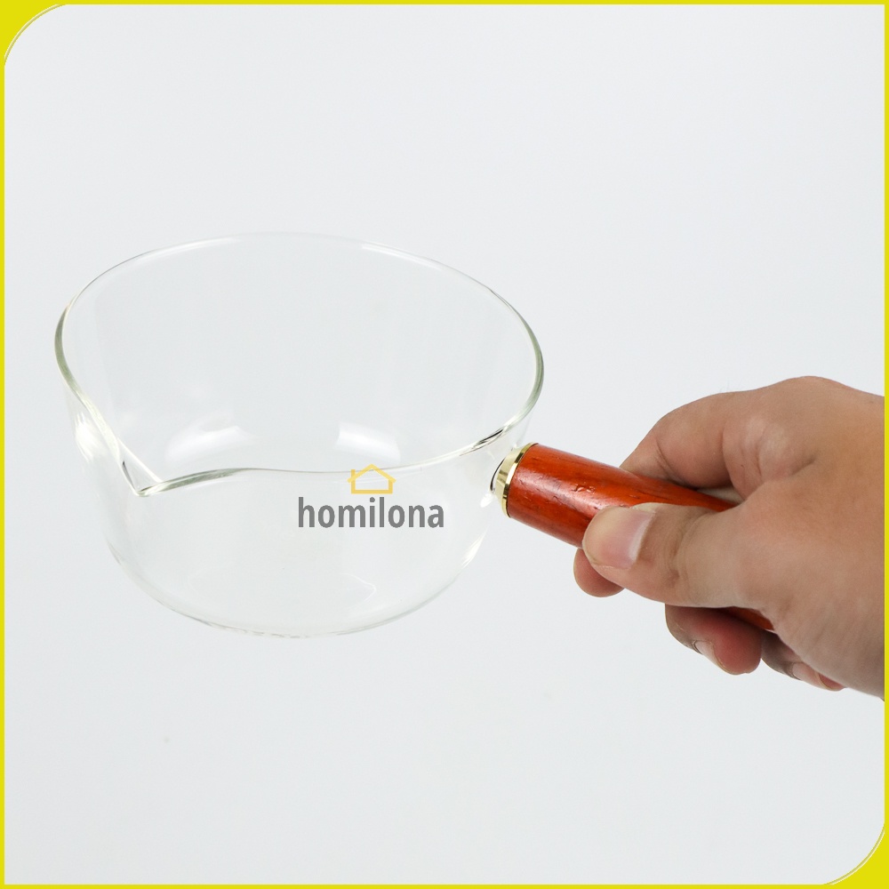 Panci Masak Kaca Glass Cooking Pot Wooden Handle 400ml 600ml - One Two Cups KC007 - Transparent