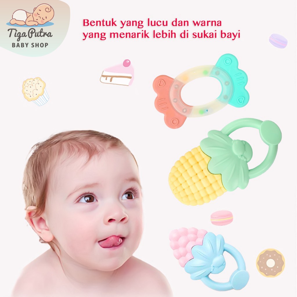 Teether Rattle Mainan Gigitan Bayi Silikon 3 4 Bulan Teether BPA Free