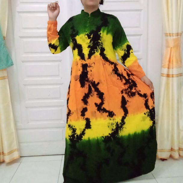 New Arrival Gamis Twill Rayon Original Pelangi Gamis Twill Tiedye Gamis Ori Ar Batik Super Abstrak