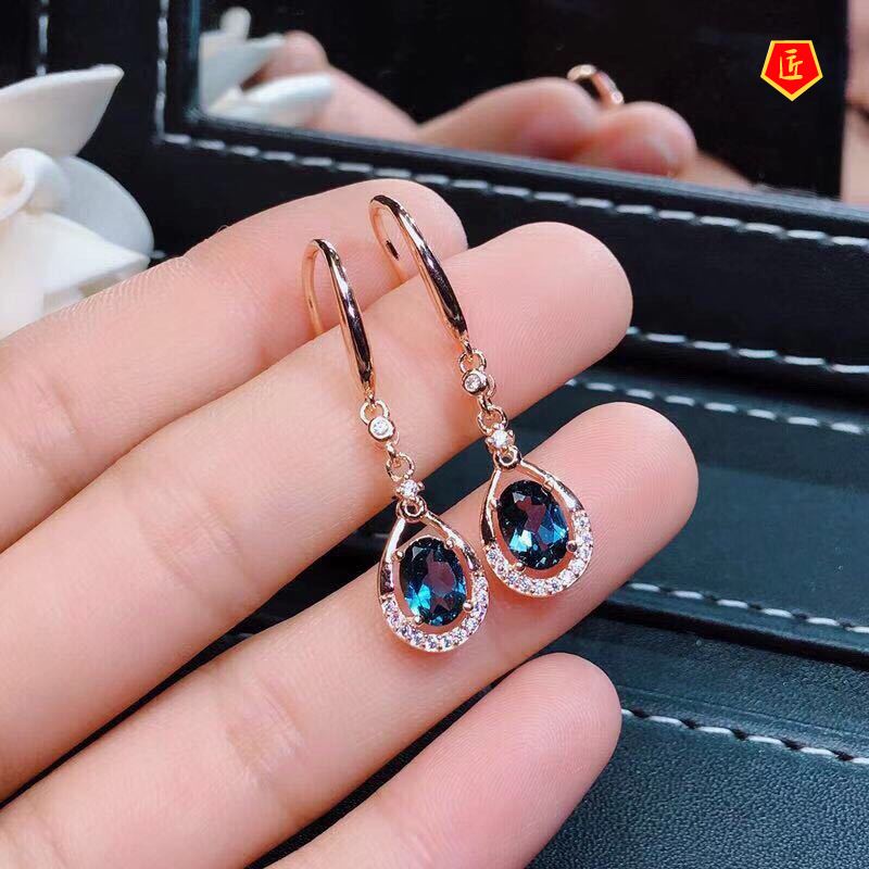 [Ready Stock]Luxury Blue Topaz Stud Earrings