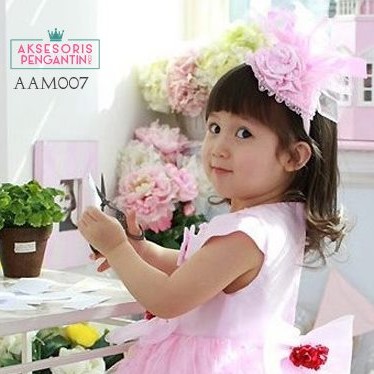 [STOK TERBATAS] AKSESORIS RAMBUT BANDO ANAK MAHKOTA BUNGA BRIDESMAID PINK AAM007
