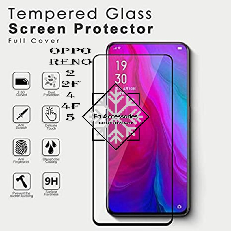 Tempered Glass 5D OPPO RENO 2 2F 4 4F 5 f Full Layar Screen Guard Curved Melengkung