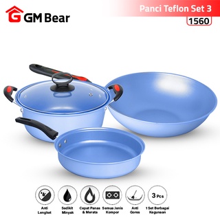 Jual Gm Bear Panci Wajan Teflon Set Pcs Arria Panci Teflon Penggorengan Set Biru