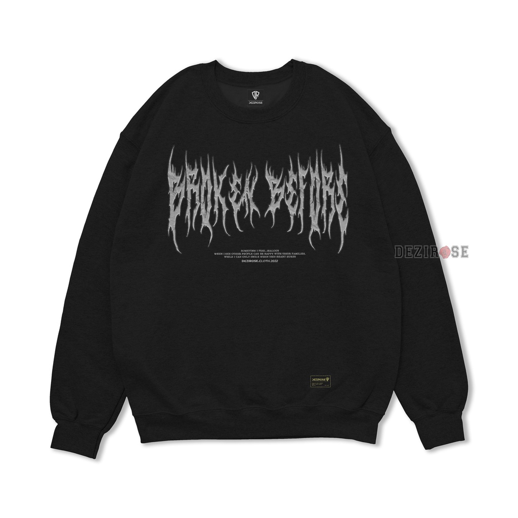 Crewneck Pria Hitam Metal Series Switer Cowok Distro Fleece Tebal Premium Unisex DEZIROSE Terbaru