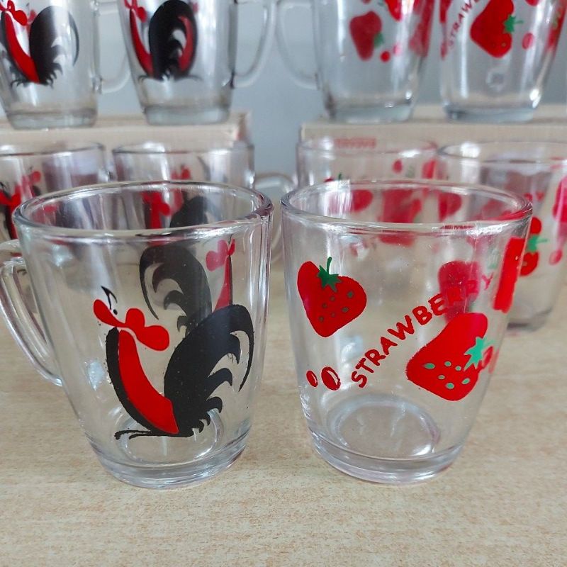 Gelas Citinova Kopiku Decal Ayam Set isi 6 Pcs / Gelas Kopi Kaca Bergambar